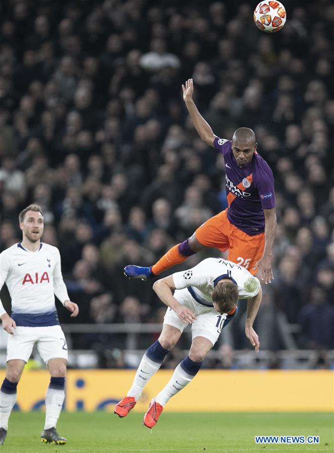 (SP)BRITAIN-LONDON-FOOTBALL-CHAMPIONS LEAGUE-QUARTERFINAL-TOT HOTSPUR VS MAN CITY