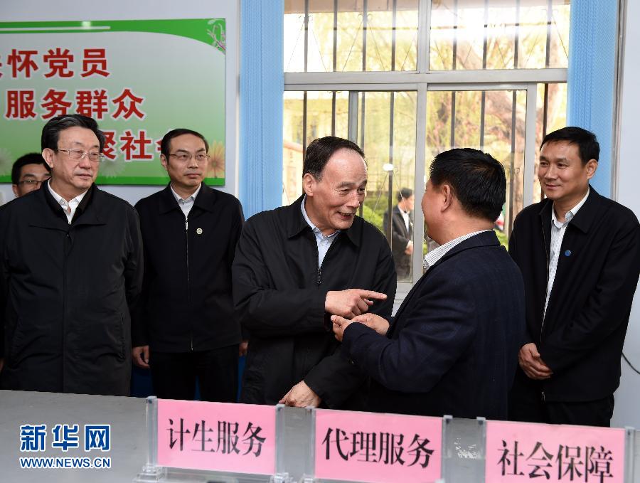 3月27日至28日，中共中央政治局常委、中央紀委書記王岐山到河南省調(diào)研，并主持召開座談會。這是3月27日王岐山在河南林州姚村鎮(zhèn)馮家口村黨支部考察。 新華社記者 饒愛民 攝