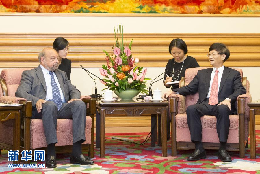 9月5日，中共中央政治局委員、中央政法委書記孟建柱在北京中南海會見國際法院院長亞伯拉罕。 新華社記者 黃敬文 攝 