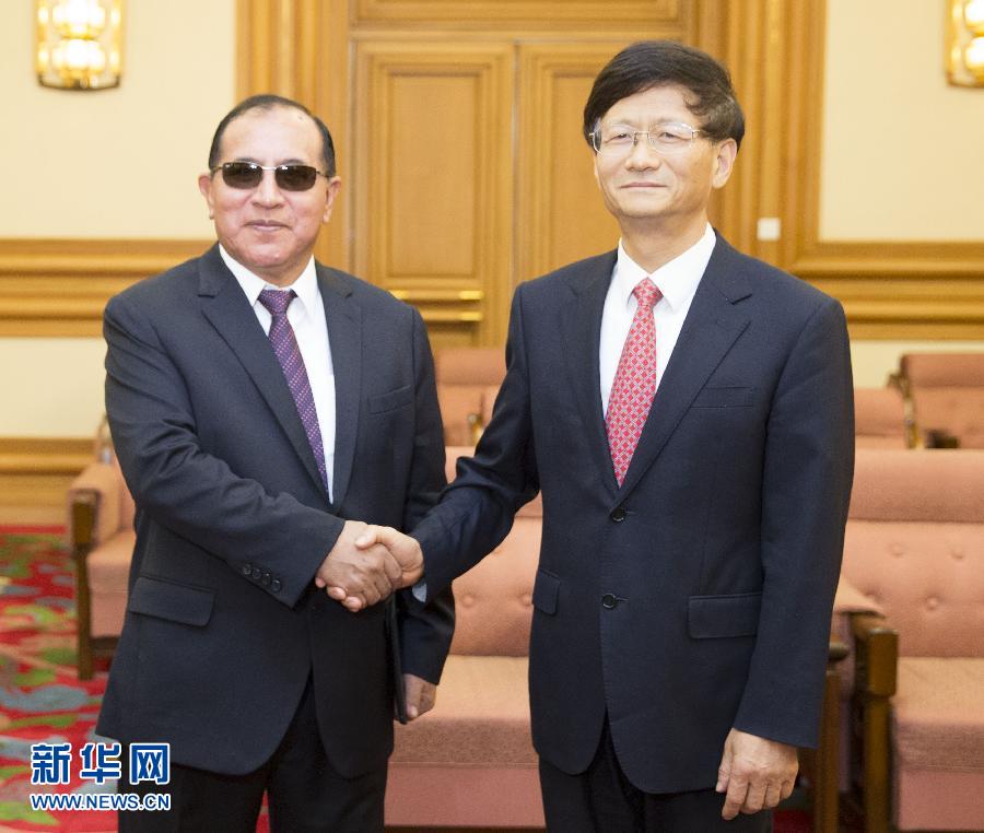 9月5日，中共中央政治局委員、中央政法委書記孟建柱在北京會見秘魯最高法院院長維克托·盧卡斯·蒂科納。 新華社記者 黃敬文 攝 