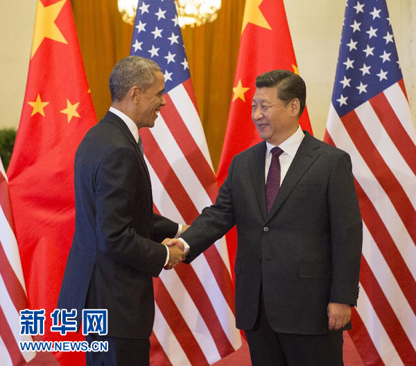 11月12日，國家主席習近平在北京人民大會堂舉行歡迎儀式，歡迎美國總統(tǒng)奧巴馬對中國進行國事訪問。 新華社記者 李學仁 攝