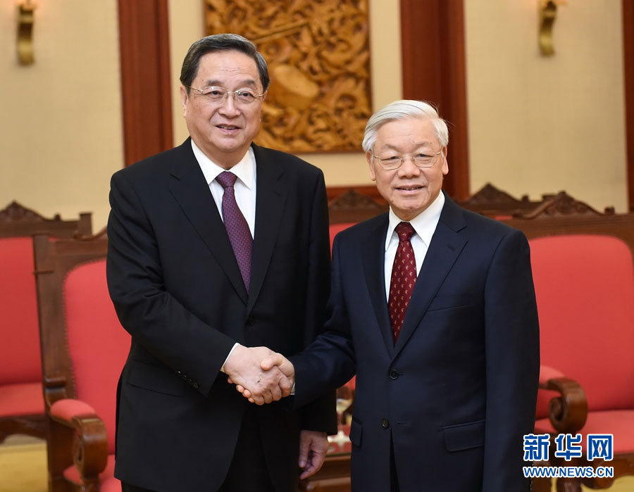 12月25日至27日，中共中央政治局常委、全國(guó)政協(xié)主席俞正聲對(duì)越南進(jìn)行正式訪問(wèn)。這是12月26日，俞正聲在河內(nèi)會(huì)見(jiàn)越共中央總書(shū)記阮富仲。 新華社記者劉建生攝