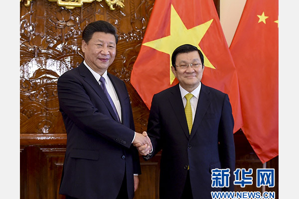 11月6日，中共中央總書記、國家主席習近平在河內同越南國家主席張晉創(chuàng)舉行會談。 新華社記者李學仁攝